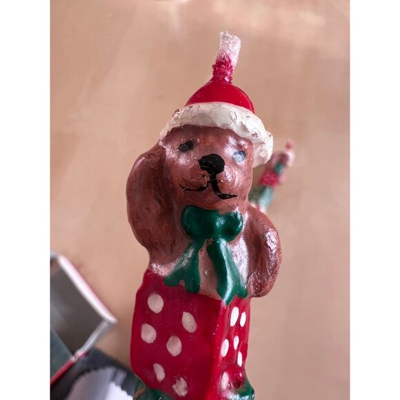 Vintage Giftco Set of 2 Holiday Teddy Bear Taper Candles Stacked Presents  NIB - Picture 12 of 16